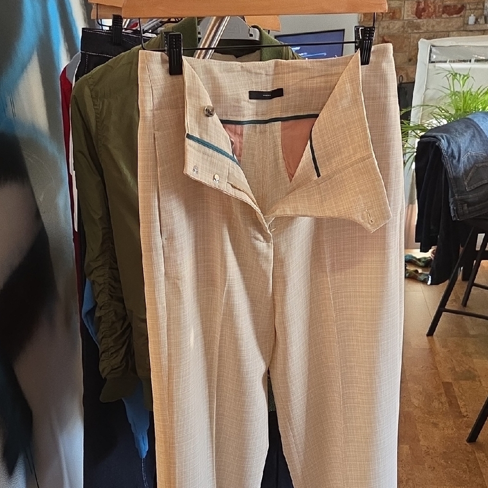 Paul Smith Italian Lightweight Wool Cream Checkered Wide Leg Women's Pants